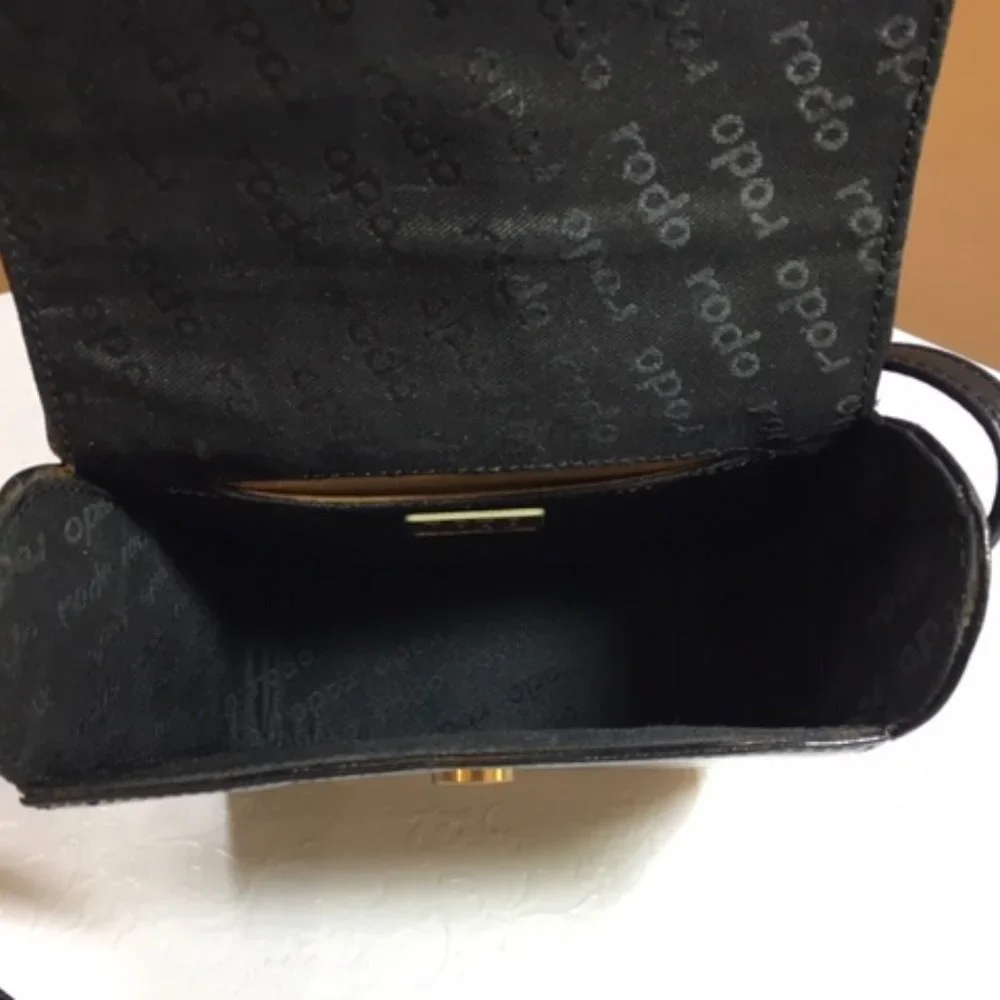 VINTAGE RODO Black Leather w/Gold Trim Italian Shoulder Bag
